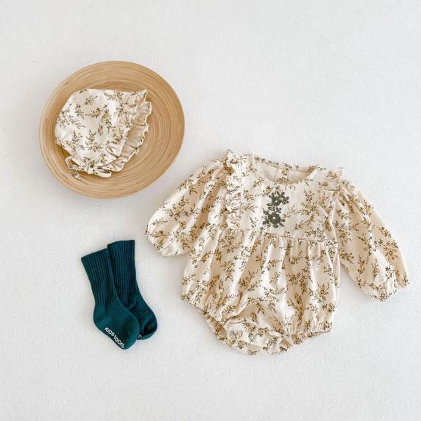

jumpsuits 0-24m baby girl floral romper elegant toddler kid clothes long sleeve flower print jumpsuit cute sweet body suit born outfit, Blue