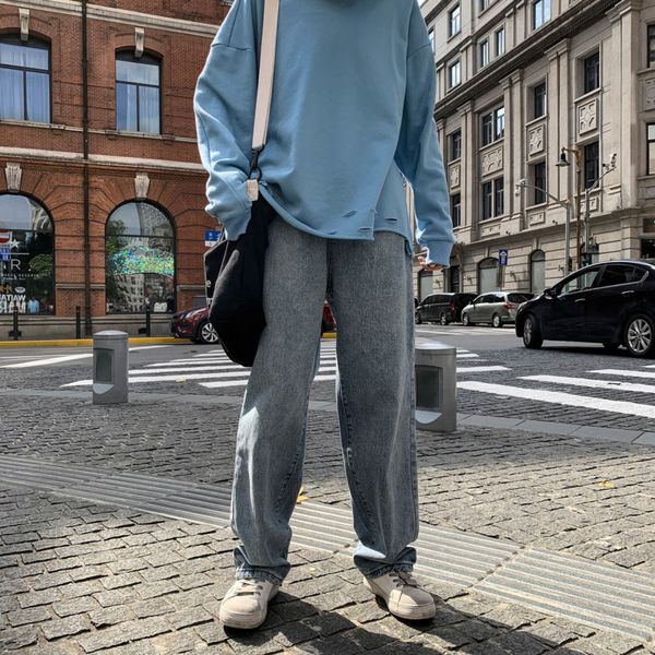

jeans korean wide-leg men's fashion retro casual jeans men streetwear loose hip-hop straight denim trousers mens s-2xl, Blue