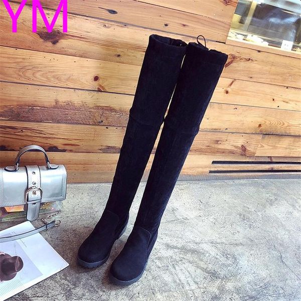 

boots 2021 women autumn winter ladies fashion flat bottom shoes over the knee thigh high suede long 35-41, Black