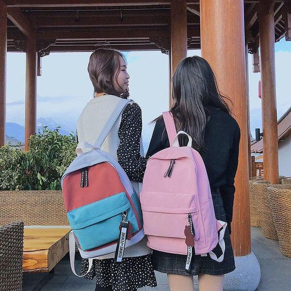 

backpack college wind sweet girl versatile student schoolbag small fresh and creative patchwork color contrast