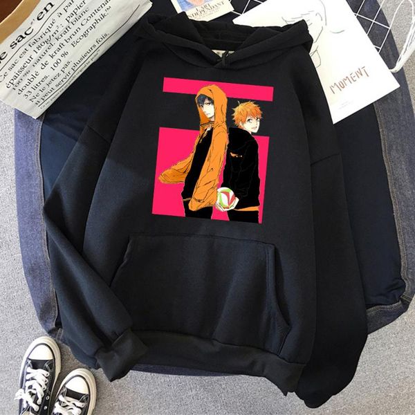 

men's hoodies & sweatshirts haikyuu clothing men's fashion crewneck anime hoodie autumn loose tobio kageyama streetwear casual hina, Black