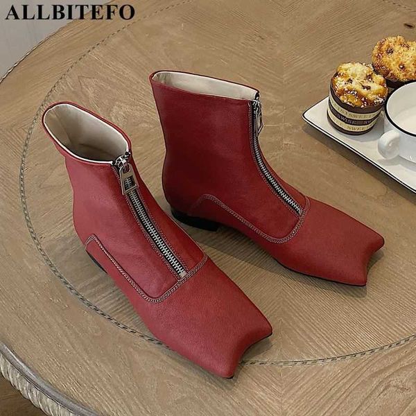 

allbitefo special toe soft sheepskin genuine leather ankle boots for fashion women boots street party shoes motocycle boots 210611, Black