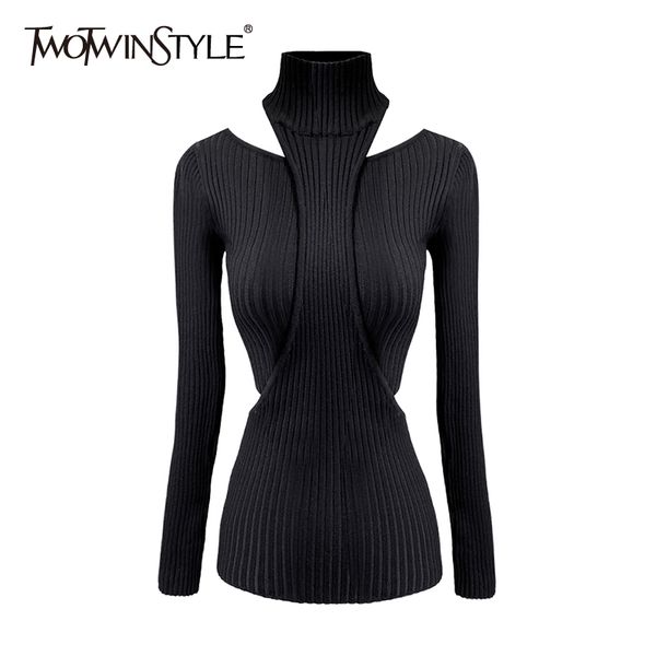 

black sweater for women slash neck halter long sleeve slim knitted pullovers female fashion clothes 210524, White;black