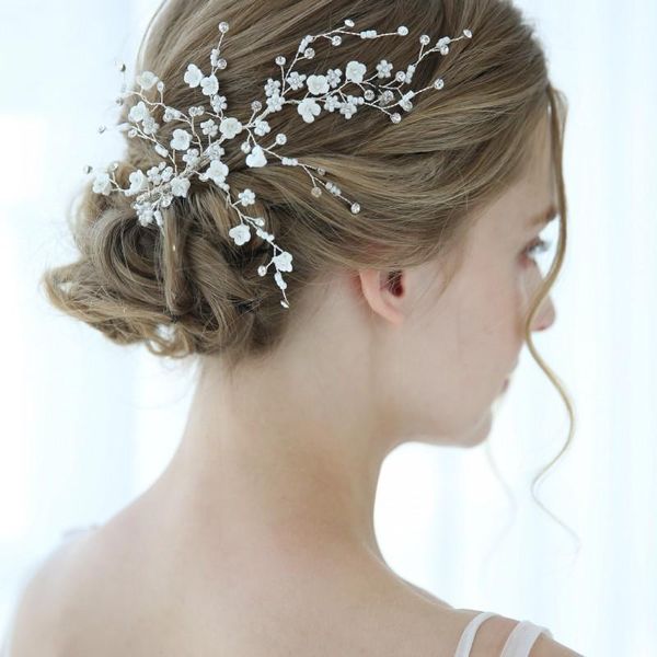 

hair clips & barrettes simple white floral clip bridal piece rhinestone wedding jewelry silver color women headpiece, Golden;silver