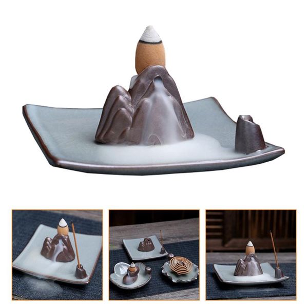 

fragrance lamps 1pc backflow incense burner ceramic home adornment (grey)