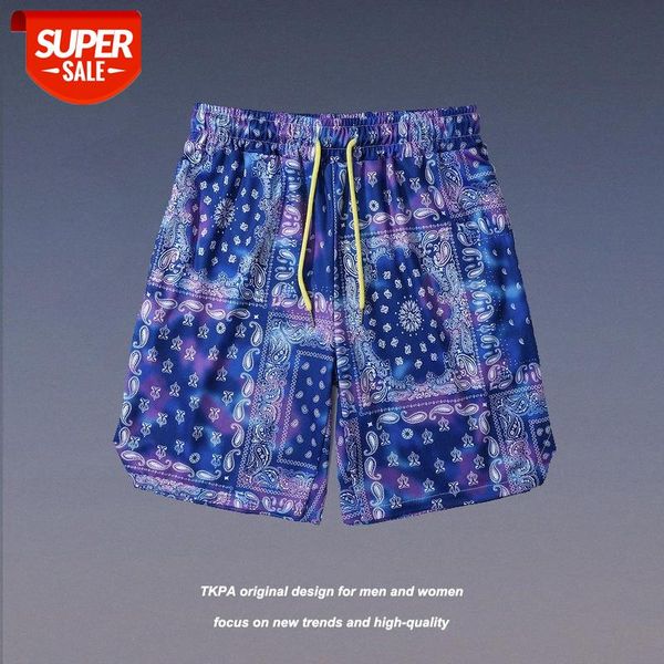 

tkpa retro men's shorts casual loose print hip-hop sports beach pants personality five-point #iz6n, Black