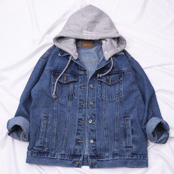 

women's jackets autumn 2021 korean washed black loose removable hooded women denim jacket couple plus size fashion bomber vetement femm, Black;brown