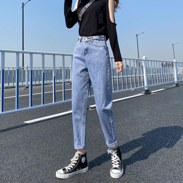

high waist women's fashion jeans trousers for female mom denim pants girls, Blue