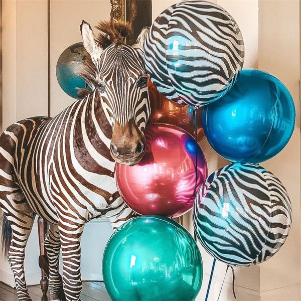 

party decoration 3pcs 22inch safari animal print foil balloon wild mylar 4d round helium leopard tiger jungle theme birthday decor