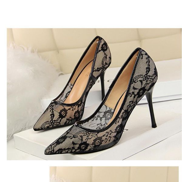 

dress shoes womens hollow out lace pumps 9cm ladies retro high heels embroidered 40 female elegant black perspective party