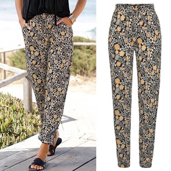 

women's pants & capris summer women long pant 2021 spring casual high waist pocket sweatpants trousers fashion vintage loose printed sp, Black;white