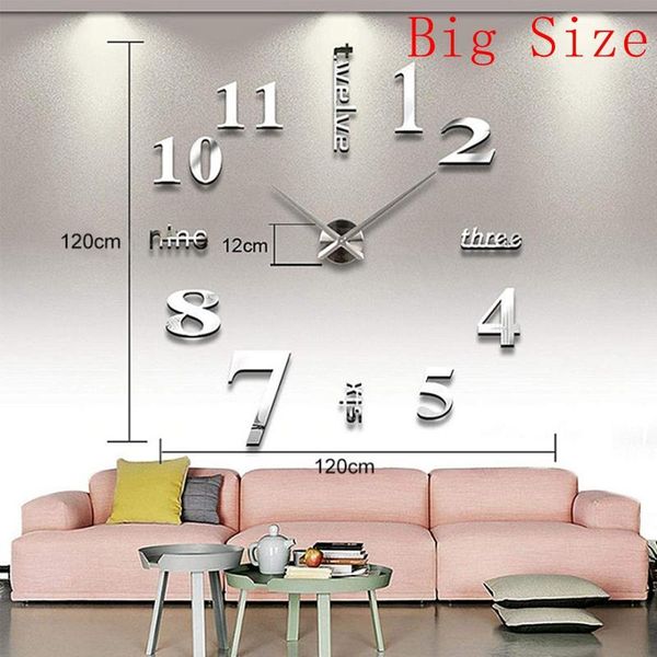 

wall clocks l 120*120cm 3d diy clock modern metal living room decoration big size acrylic fashion digital