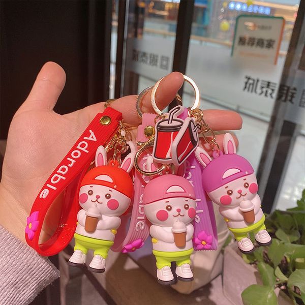 

2021 fashion keychain net red creative cartoon coke rabbit car key ring chain cute bag pendant decoration gift girl, Silver