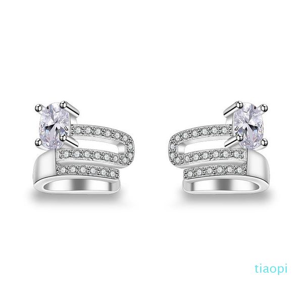 

clip-on & screw back fashion simple crystal clip earrings for women copper material party jewelry gift, Silver