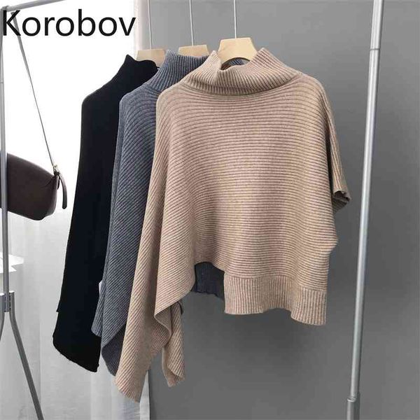 

korobov new arrival women sweaters vintage solid turtleneck loose casual female pullovers korean elegant sueter mujer 210430, White;black