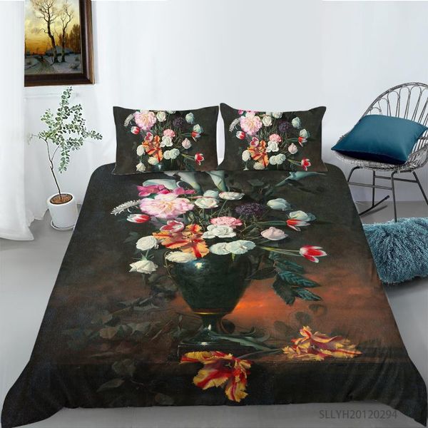 

bedding sets flowers oil painting set duvet cover print home textiles 2/3pcs with pillowcase