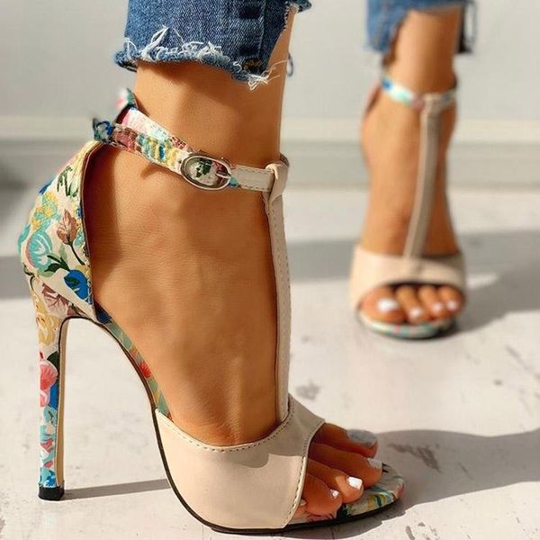 

gladiator sandals bohemian stilettos super high heels flowers print women shoes t strap sandal heeled party 8378n, Black
