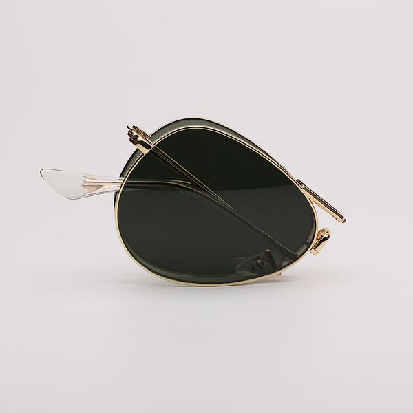 Mode Faltende Sonnenbrille Damen Doppelbrücke Pilot Sonnenbrille Vintage Herren Sonnenbrille Eyeware Frau Mann UV Schutzlinsen mit Top Qualität Ledertasche