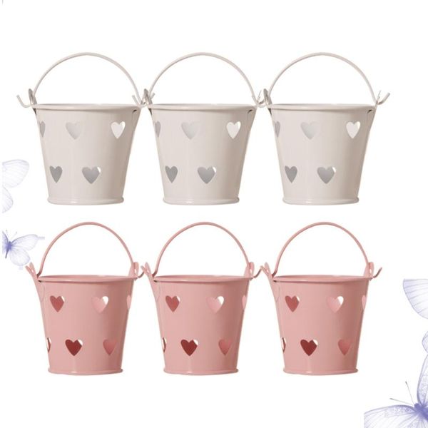 

gift wrap 6pcs tinplate buckets hollow-out heart shaped flower pots candy organizing boxes for home wedding (white +)