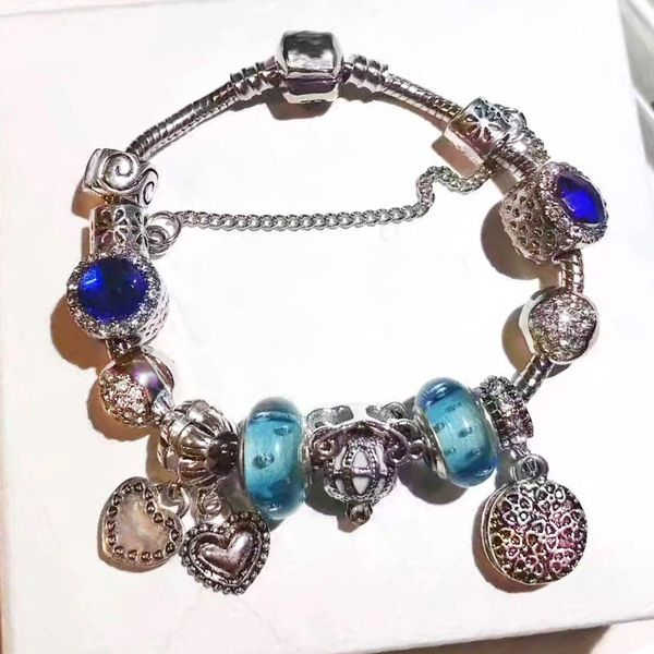 

fashion pandora style charm bracelet sterling silver murano glass heart dangle women european charm beads fits pandora charm bracelets neckl, Golden;silver
