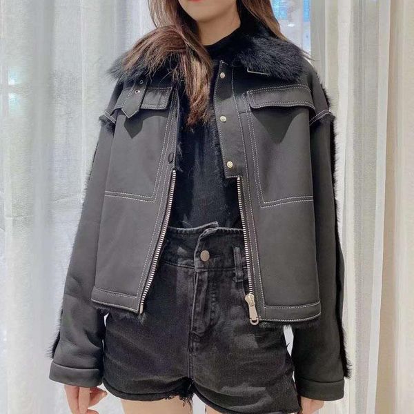 

women's fur & faux women coat winter 2021 arrival casual style short clothes natural real sheep jacket warm turn-down collar fn0071, Black