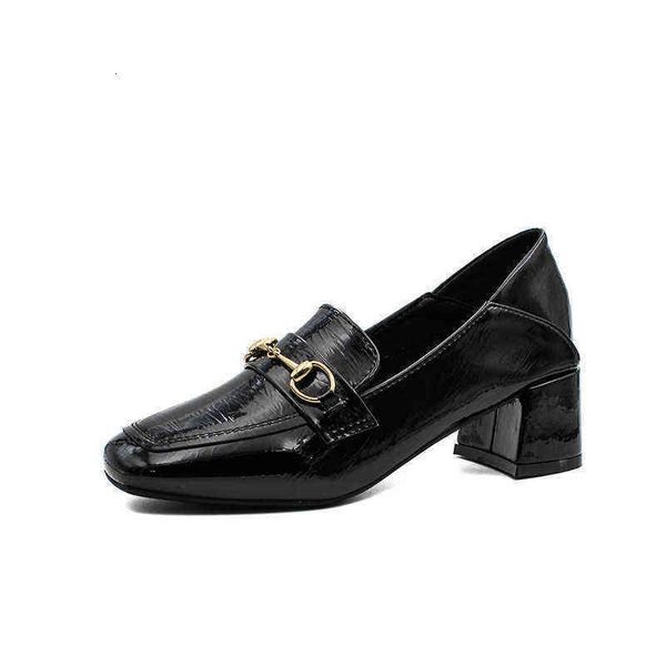 

patent leather thick heel sho women's 2021 summer thin lefu in spring and autumn