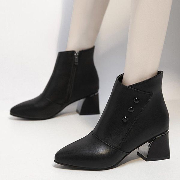 

boots 2021 women fashion white pointed toe pu leather heel autumn classic black frauen stiefel