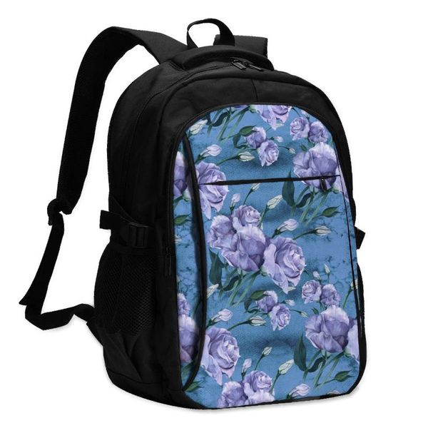 

backpack lapschool backpacks eustoma flowers buds leaves usb charging business travel bag classic design