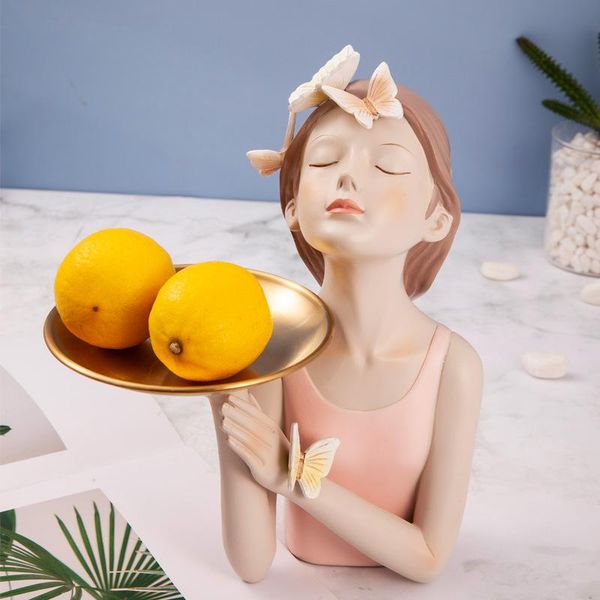 

decorative objects & figurines sculpture butterfly fairy girl resin tablestatues shelf characters with metal gold tray home decor craft