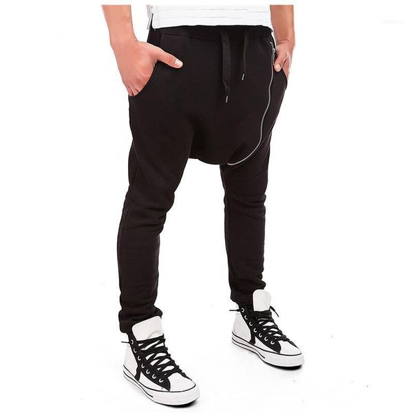 

fashion 2021 outdoor sport dance street harem pants men long trousers big zipper hip hop elastic waist low crotch men's pants1, Black