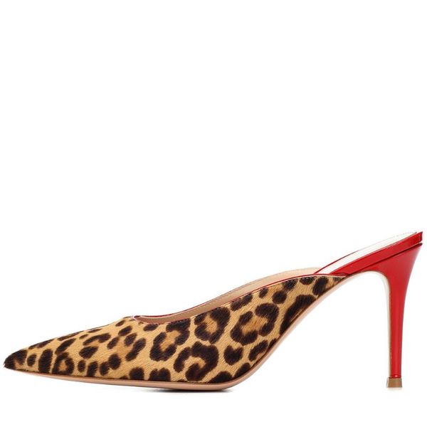 

dress shoes stunning2021 large size women's leopard print fashion pointed thin heel muller straight, Black