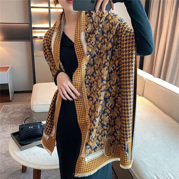

scarves winter women cashmere blanket scarf houndstooth paisley print pashmina cape lady thick warm shawl wraps 180*65 cm, Blue;gray