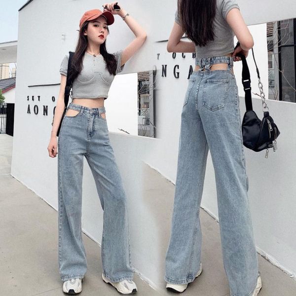 

women's jeans met baggy straight for women high waist punk denim pencil pants mom boyfriend jean femme trousers, Blue