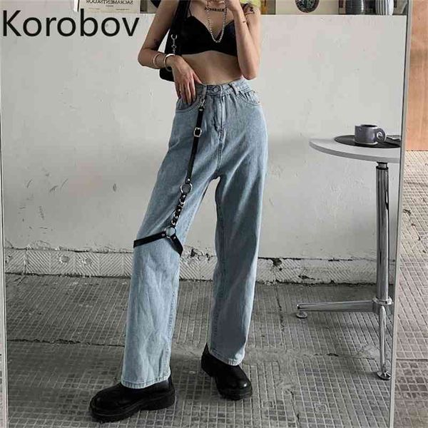 Korobov Vintage Chic Hohe Taille Frauen Hosen Herbst Streetwear Breite Bein Hosen Adrette Koreanische Harajuku Jogginghose Femme 210430