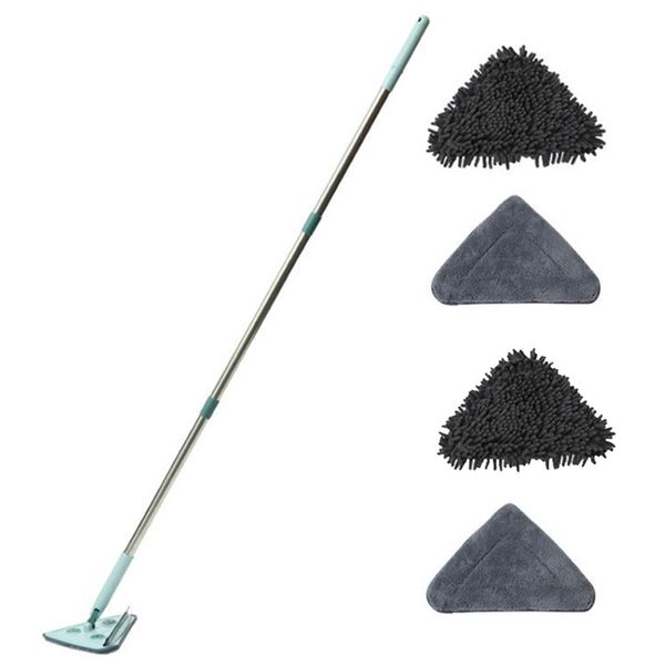 

triangular clean mop rotating adjustable with telescoping handle multifunctional with refills replacement cloth for car floor