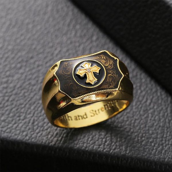 

wedding rings trendy gold color cross ring men punk style hip hop faith and strength for boyfriend male engagement jewelry, Slivery;golden