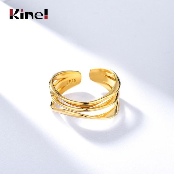 

kinel minimalist silver 925 jewelry adjustable ring trendy vintage multilayer handmade party classic anillos birthday gifts cluster rings, Golden;silver