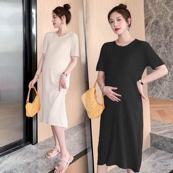 

maternity dresses 30450# dress summer short sleeves easy matching loose stylish knitted pregnant women mom, White