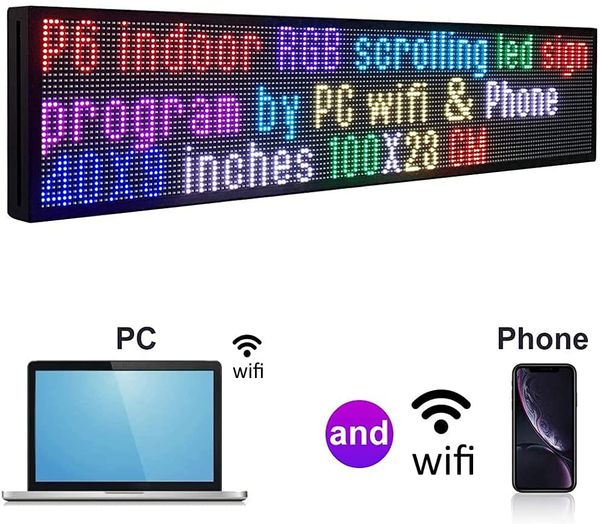 P6 Wi-Fi крытый светодиодный экран дисплея 40x9 дюймов полноцветный RGB светодиодный знак Wirelese программируемое прокатное сообщение
