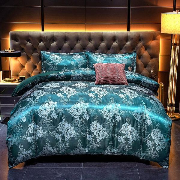 

bedding sets luxury set jacquard soft satin silky down cover pillowcase with zipper seal, medium size double bed