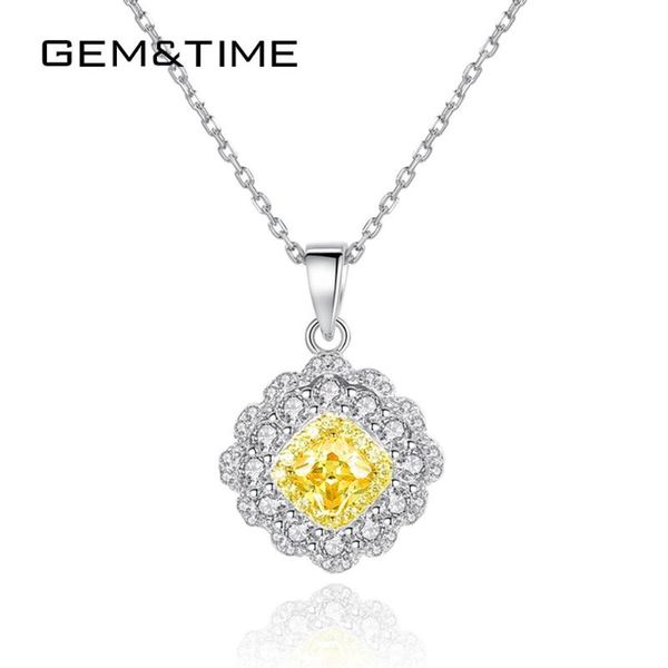 

cluster rings gem&time citrine flower stunning pendant sterling 925 silver necklace for women wedding bridal choker fine jewelry gift sn0311, Golden;silver