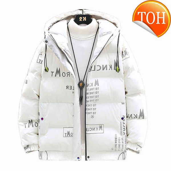 

winter jacket white duck down hooded men and women trend thickening warm short shiny casual, Black