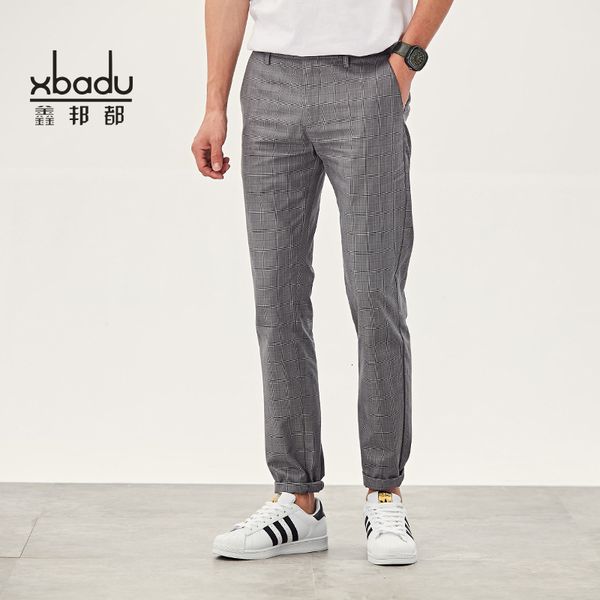 

men's pants spring thin plaid leisure business, Black