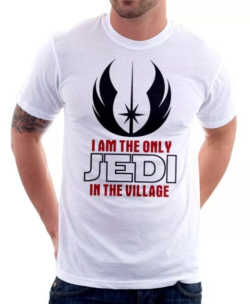 

the only jedi in the village funny white cotton t-shirt fn9430, White;black