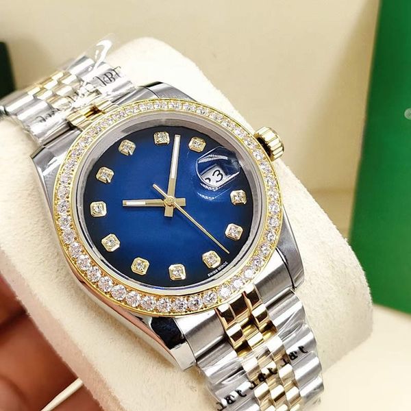 

men's and women's automatic watch waterproof date face 36mm and 41mm diamond bezel stainless steel folding buckle neutral watch, Slivery;brown