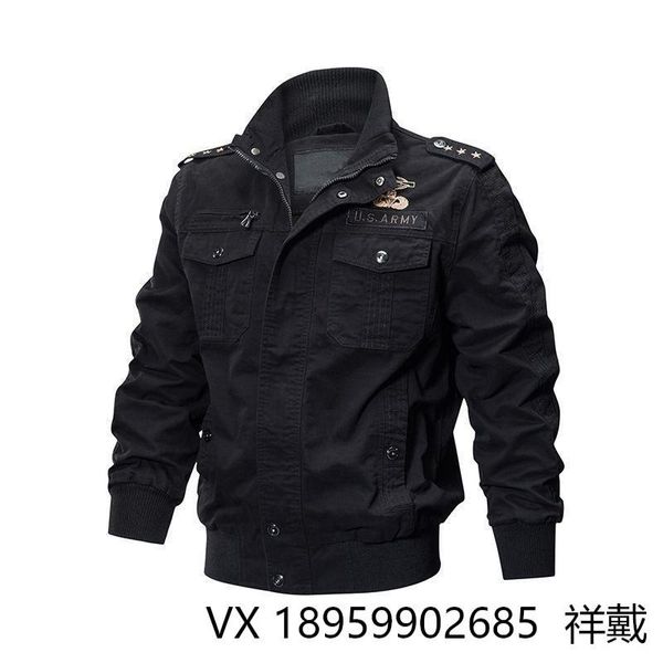 

men's down & parkas coat spring and autumn slim jacket washed military large long sleeve tooling wear-resistant, Black