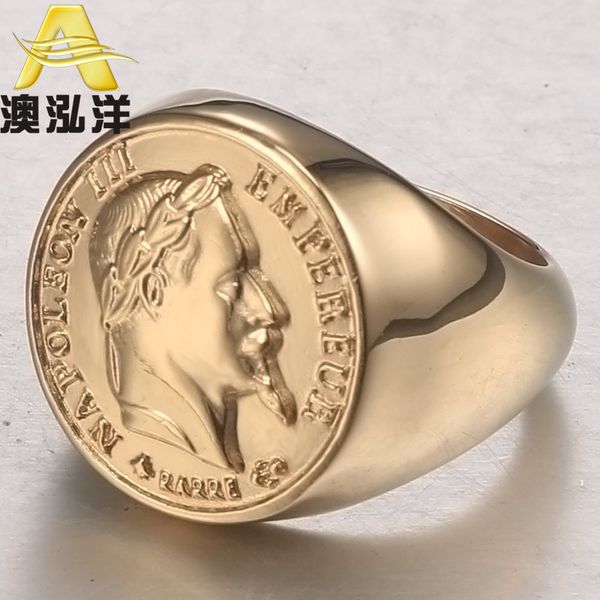 

fashion titanium napolen head punk gold men's stainless steel ring hz233, Silver