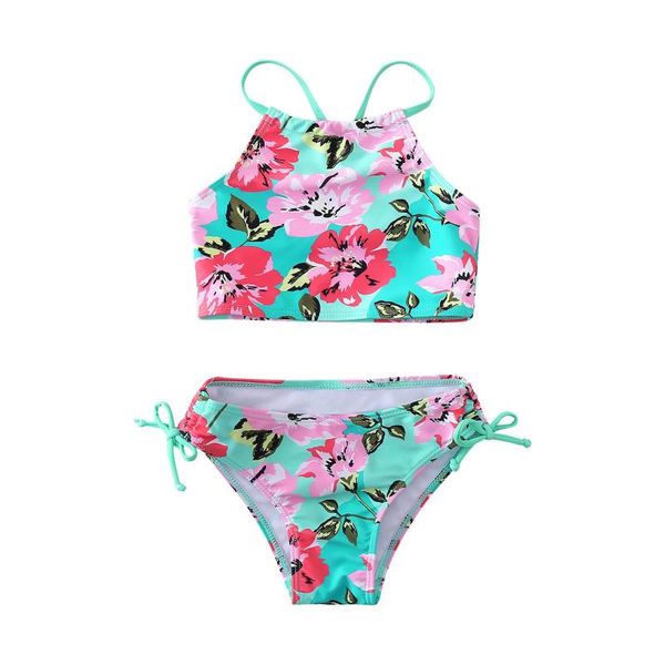 

women's swimwear summer girls swimsuit floral printed bikinis set beach sport halter tankini 2-piece outfits bathing suit bimba45, White;black