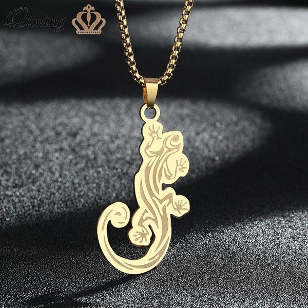

pendant necklaces gold plated lizard necklace for women stainless steel jewelry punk cool animal charm men dropship, Silver