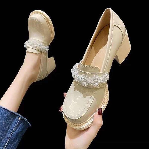 

dress shoes 2021 japanese-style college lolita british retro women's mary jane small leather high-heeled moccasins, Black